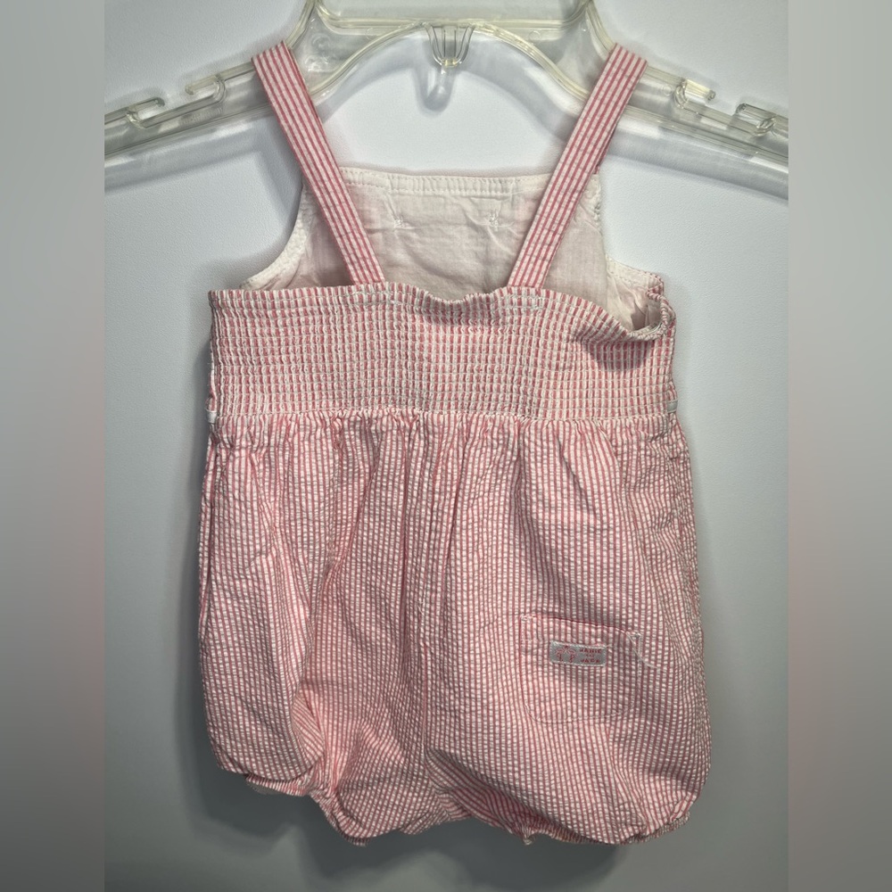 Janie and Jack Pink and White Seer Sucker Striped Smocked Romper Girls 12-18 mo - Picture 5 of 9